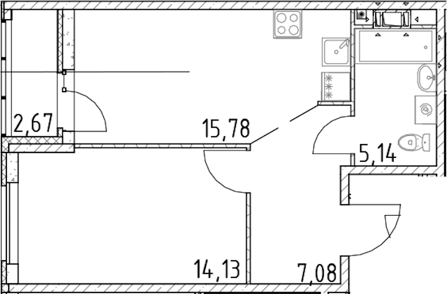 1-комнатная квартира 42.14 м², 9/17 эт., ЖК «Город Первых»